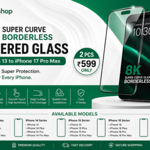 8K Super Curve Borderless Tempered Glass for iPhone 13 to iPhone 17 Pro Max - Pack of 2